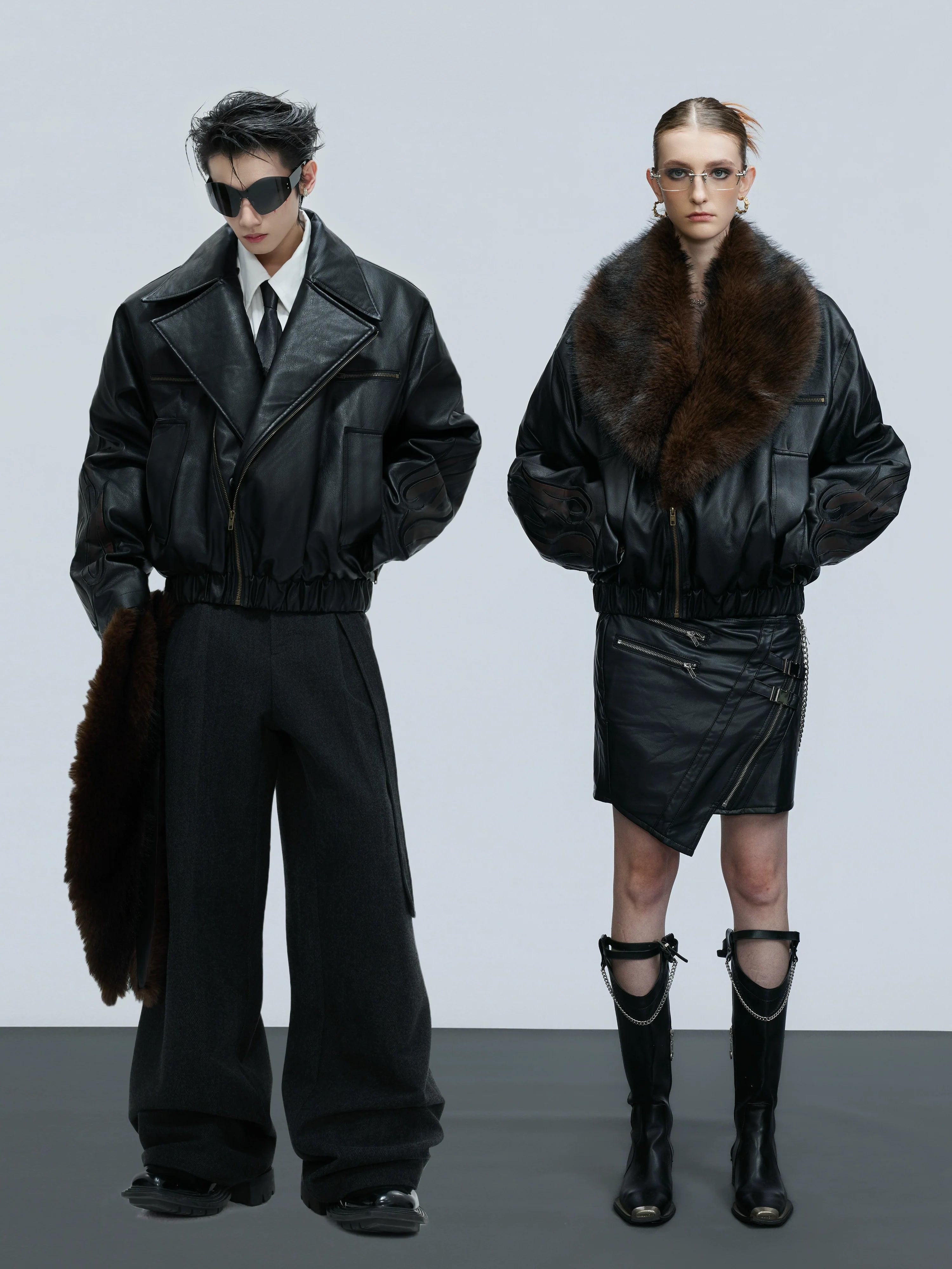 【25s Nov.】Distressed Embossed Detachable Fur Collar Thickened Cotton Coat