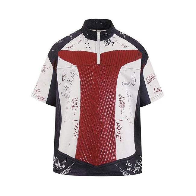 Graffiti Contrast Half-Zip Polo Tee Hover Image