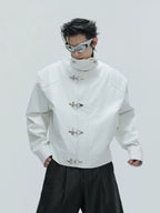 【25s Nov.】Ostrich Leather Aircraft Button Plush Leather Jacket