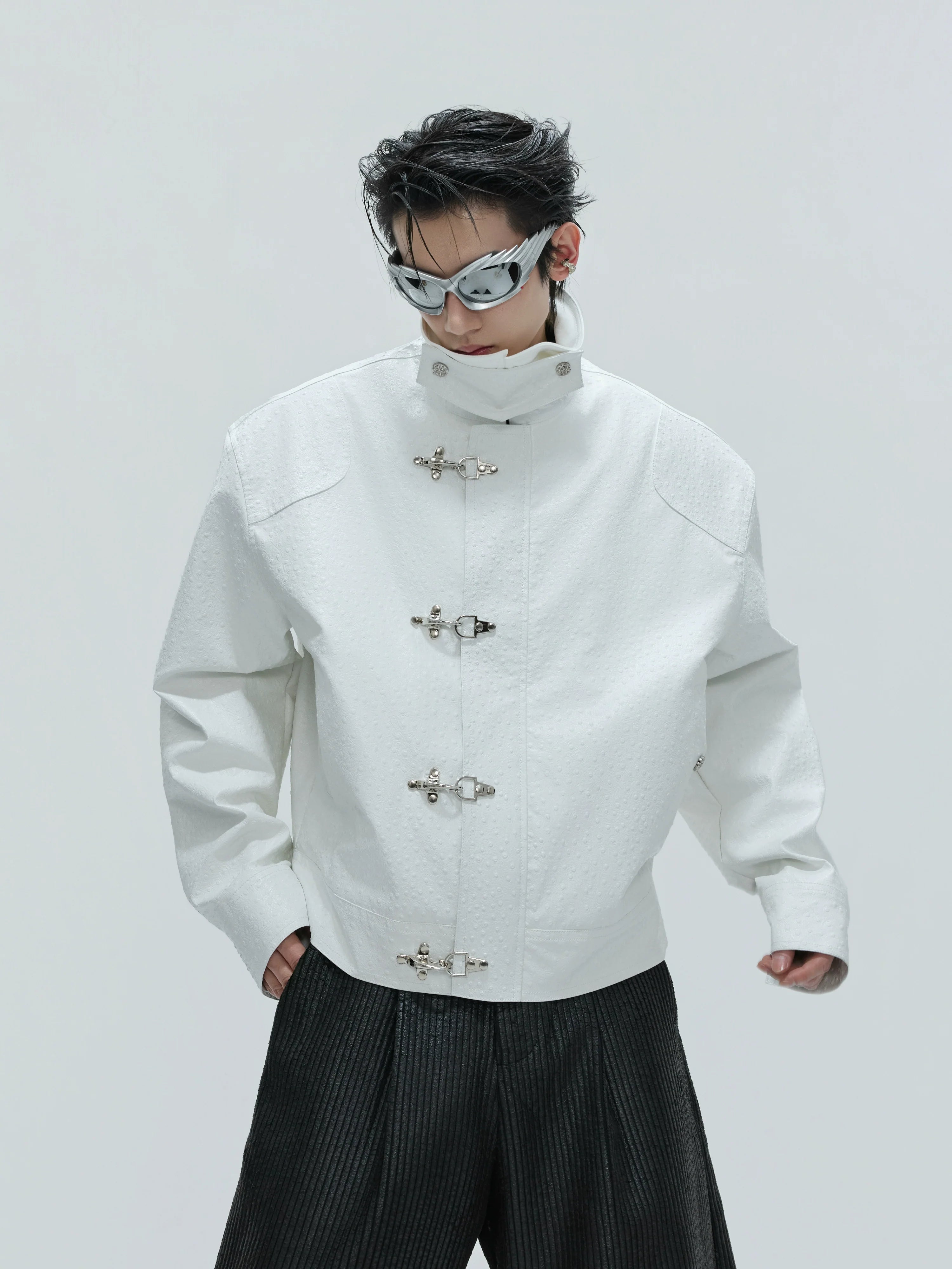 【25s Nov.】Ostrich Leather Aircraft Button Plush Leather Jacket