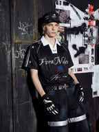 Black White Contrast Football Jersey Tee