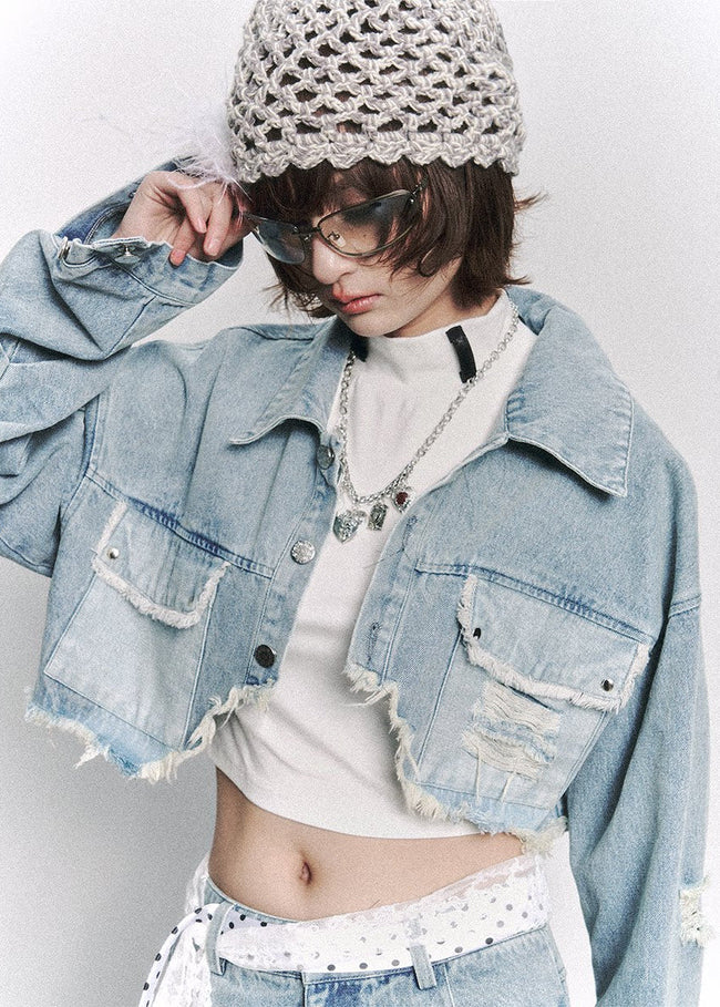 Cutline Cropped Denim Jacket Main Image