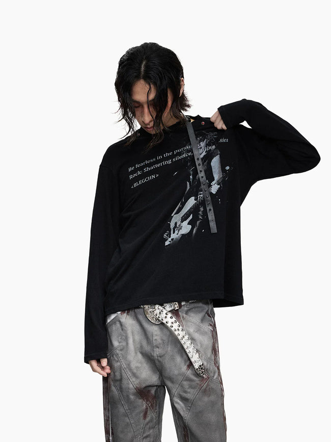 Distressed Punk Guitar Graphic Long Sleeve Tee Main Image