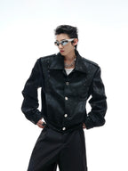 【25s Aug.】Studded Embroidered Snakeskin Leather Short Jacket