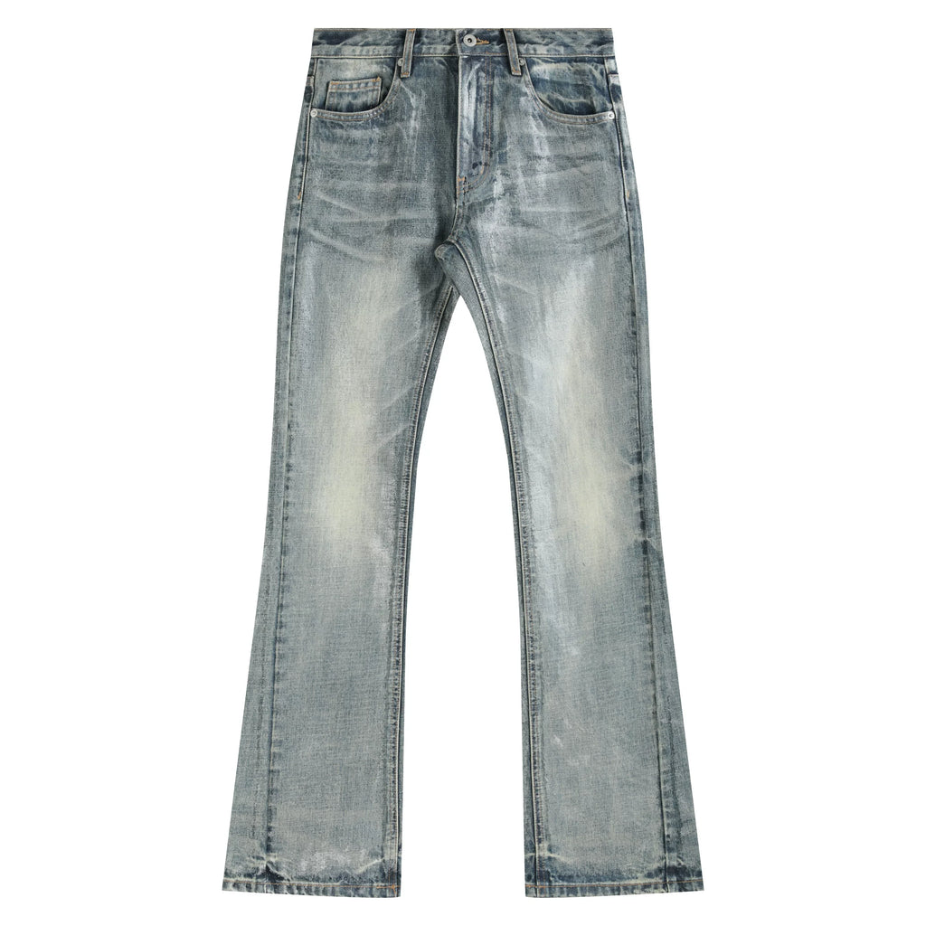 Ice Blue Crack Washed Flared Denim Jeans