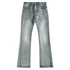Ice Blue Crack Washed Flared Denim Jeans