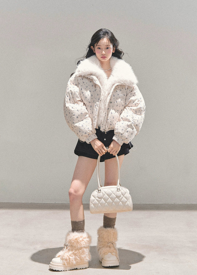 Frost Whisper Plush-Lined Short Down Coat