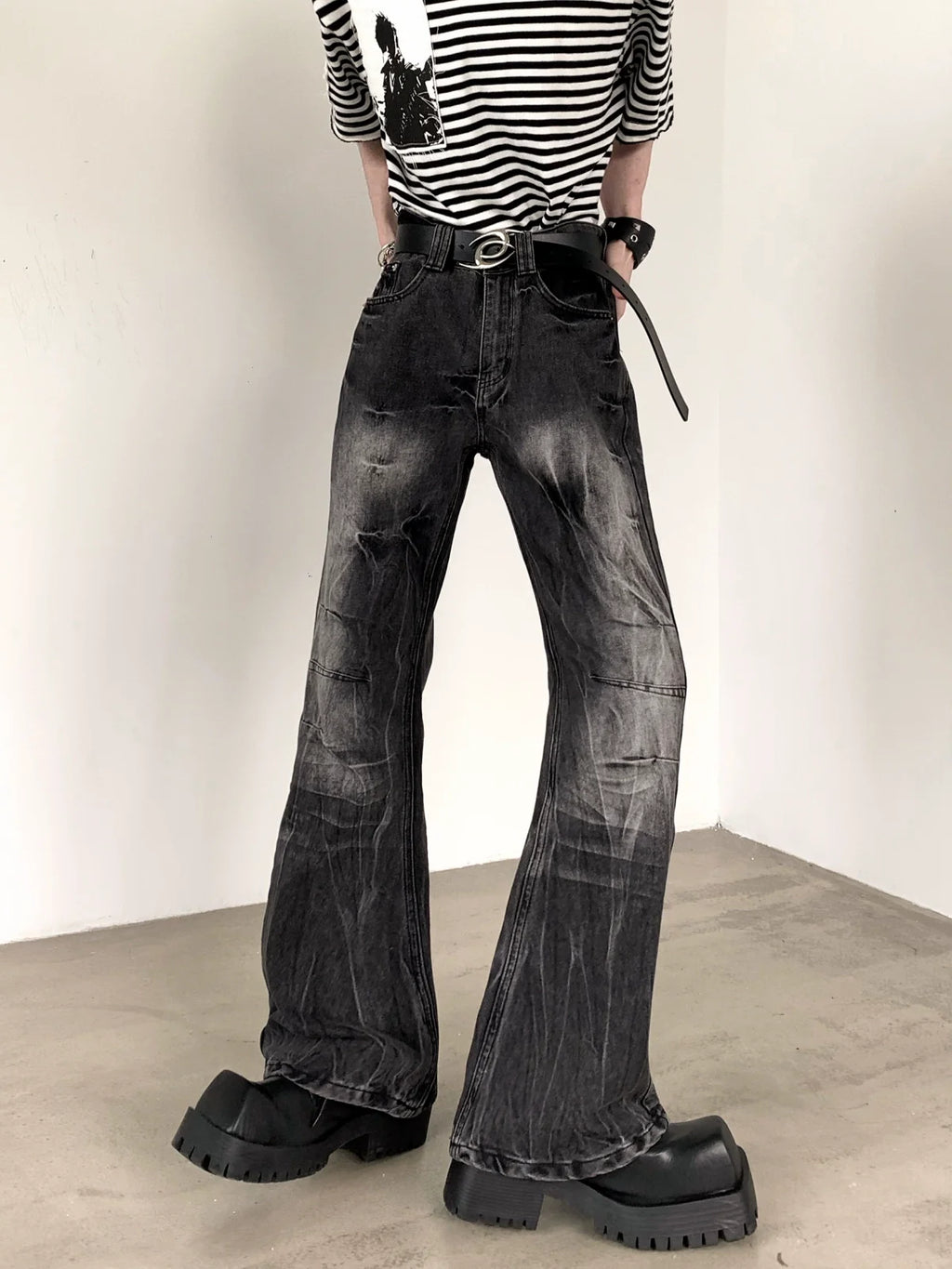 【25s Sep.】Vintage Pleated Lightning Pattern Jeans