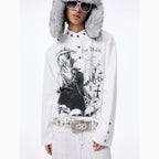 Dark Graphic Button Long Sleeve Tee