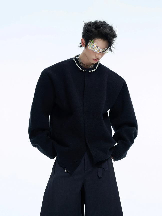 【24s Nov.】Simple Light Luxury Pearls Embellished Short Cardigan Sweater Main Image