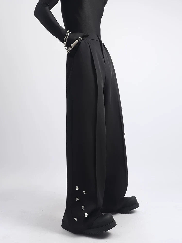 【26s May.】Metal Detail Patchwork Wide-Leg Black Pants