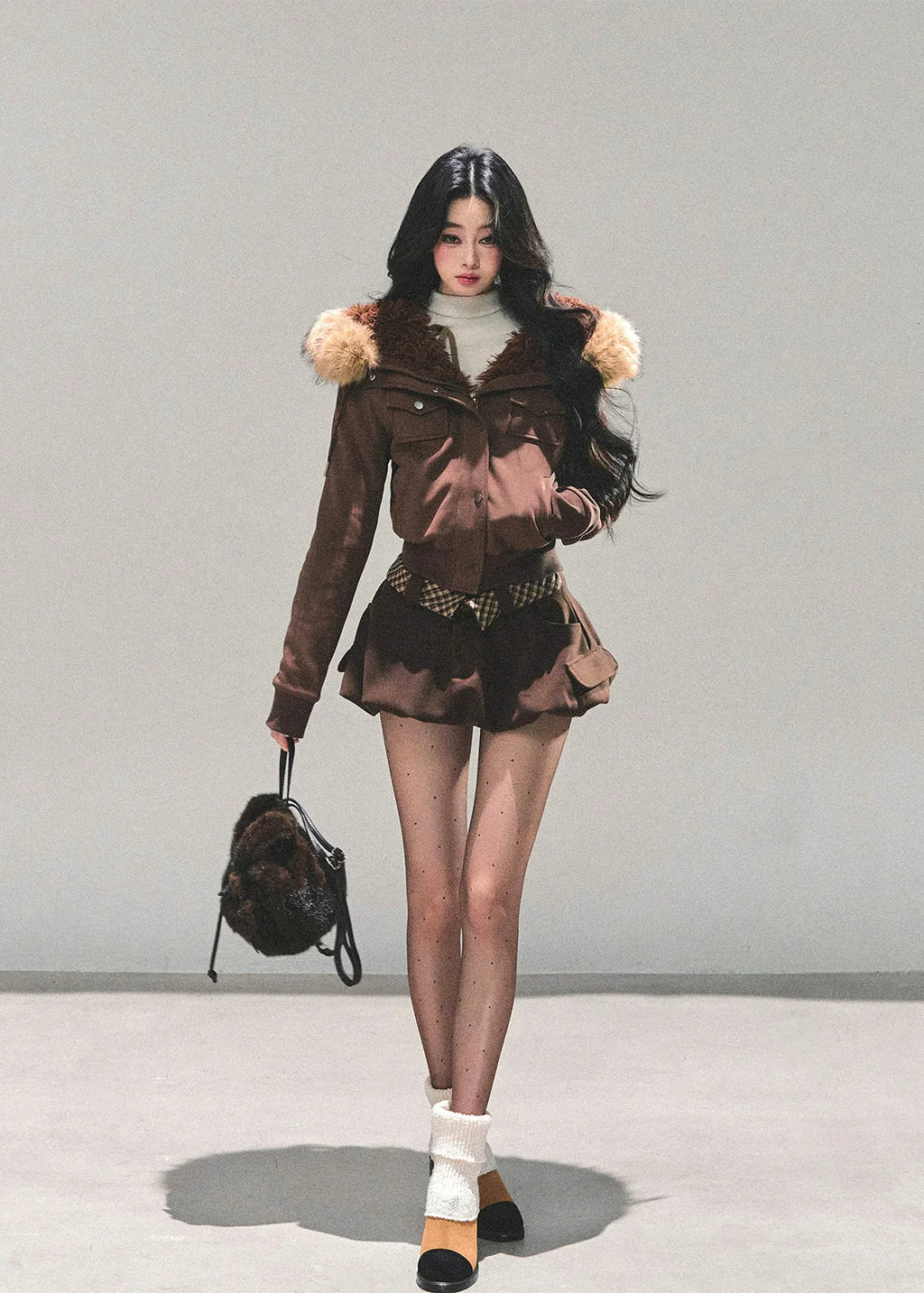 Frost Petal Faux-Fur Hooded Jacket