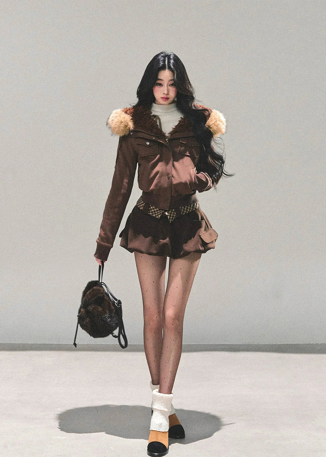 Frost Petal Faux-Fur Hooded Jacket