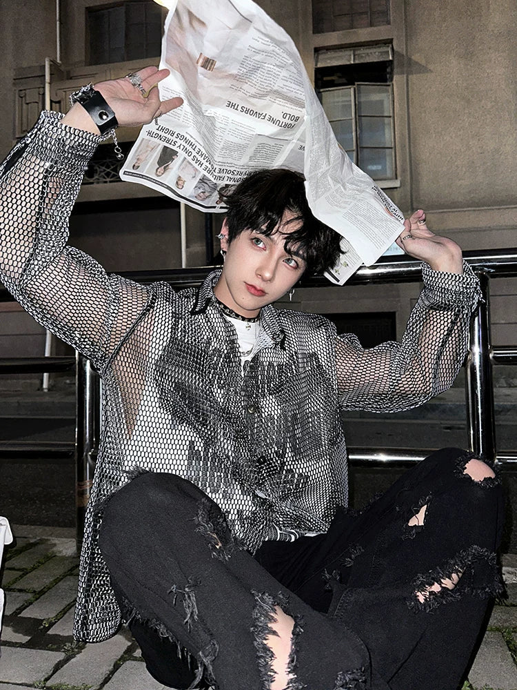 【26s Jan.】Sheer Mesh Korean-Style Casual Shirt