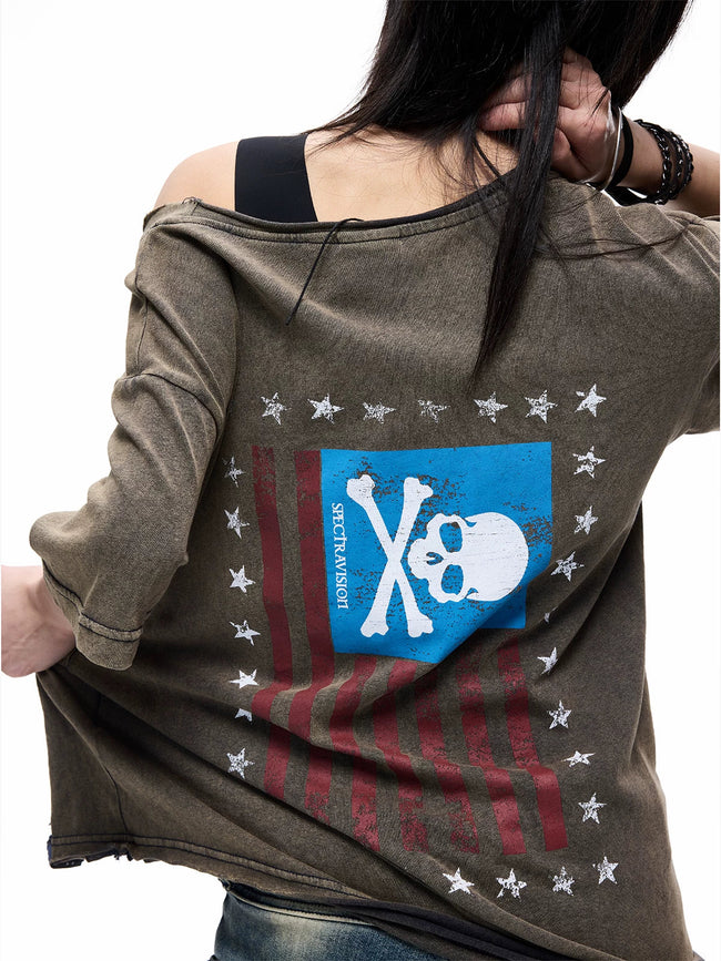 Skull Graphic Layered Off-Shoulder Tee Hover Image