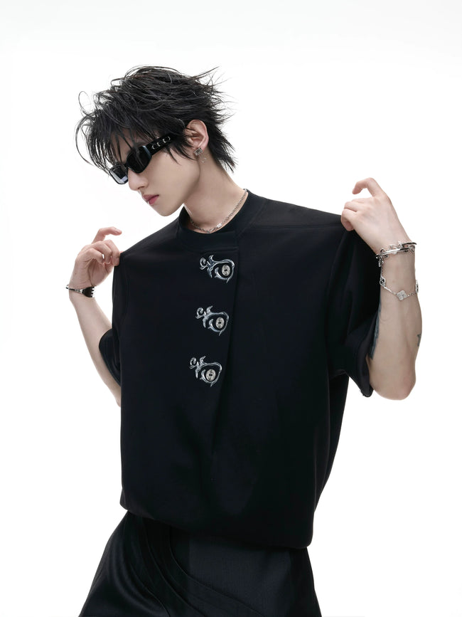 Asymmetric Placket Embroidered Tee Main Image