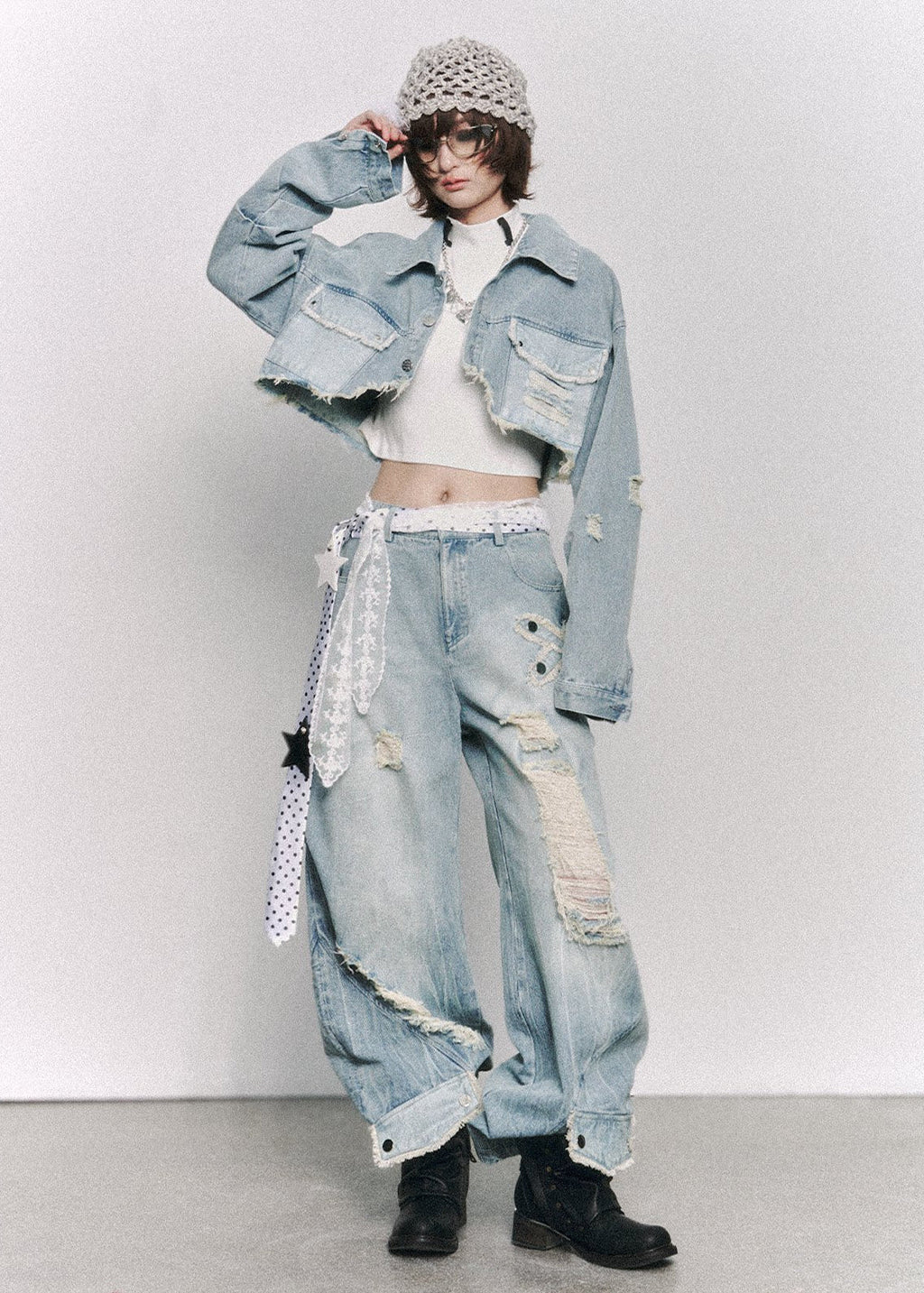 Cutline Cropped Denim Jacket
