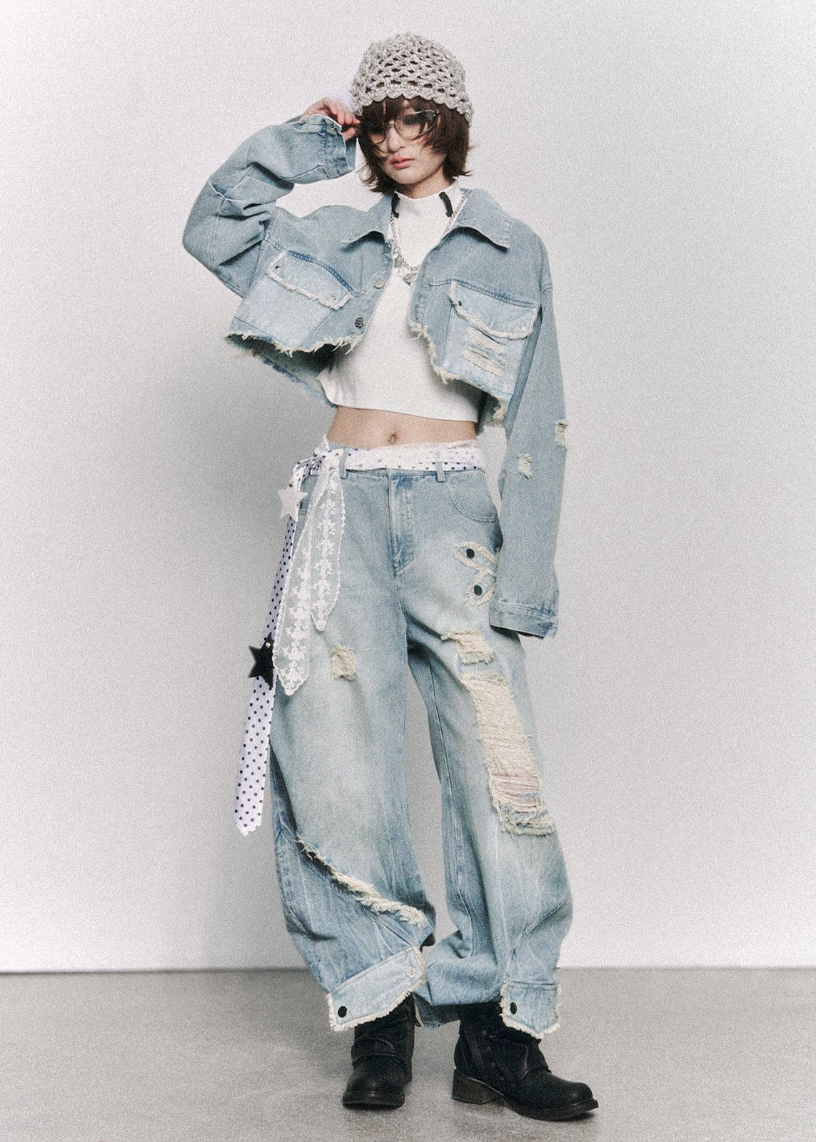 Cutline Cropped Denim Jacket