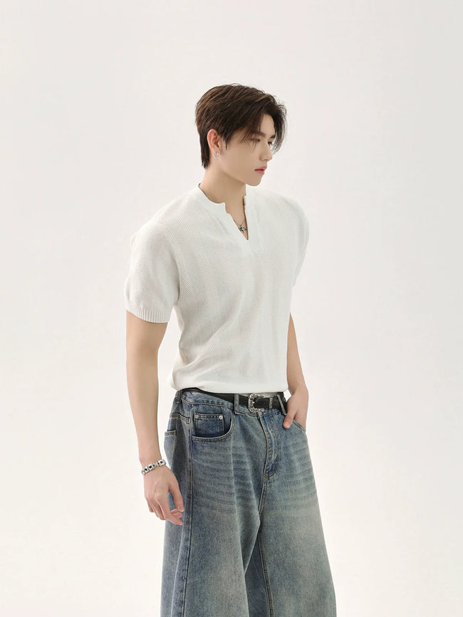 【25s Jun.】Solid Knit V-Neck Relaxed T-Shirt Hover Image