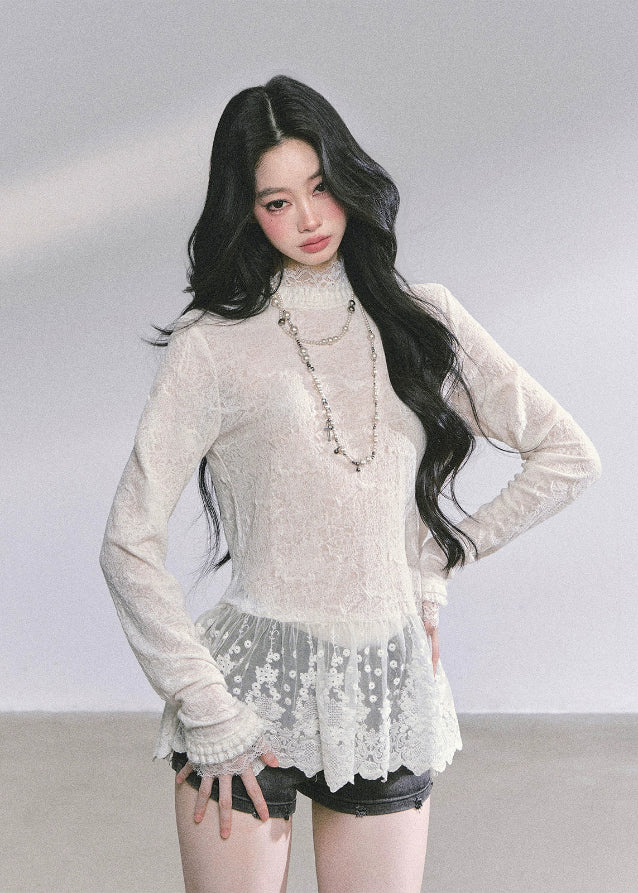 Paris Lace Veil Peplum Tee