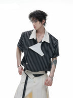 Embroidered Asymmetric Stripe Shirt Tee