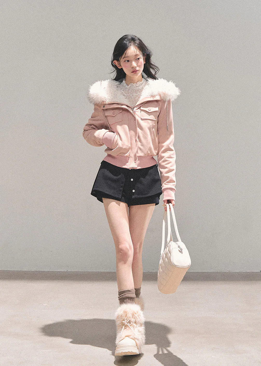 Frost Petal Faux-Fur Hooded Jacket