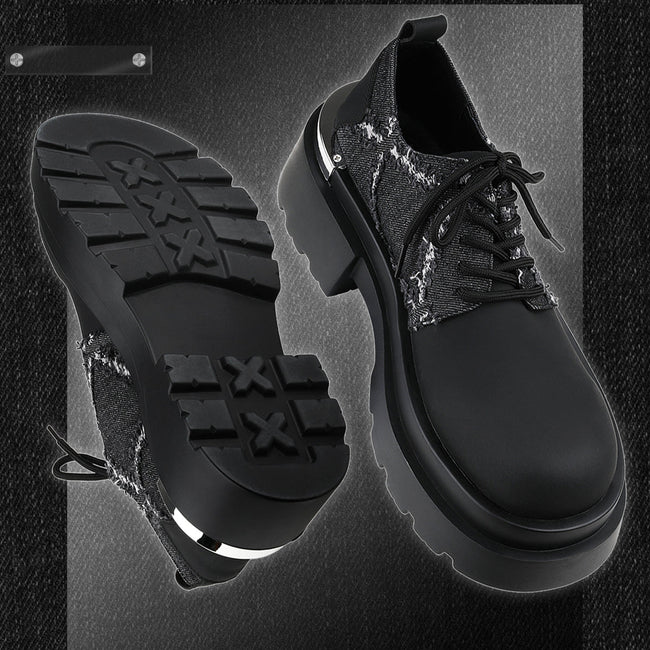 Denim Patchwork Iron Plate Thick-soled Derby Shoes Main Image