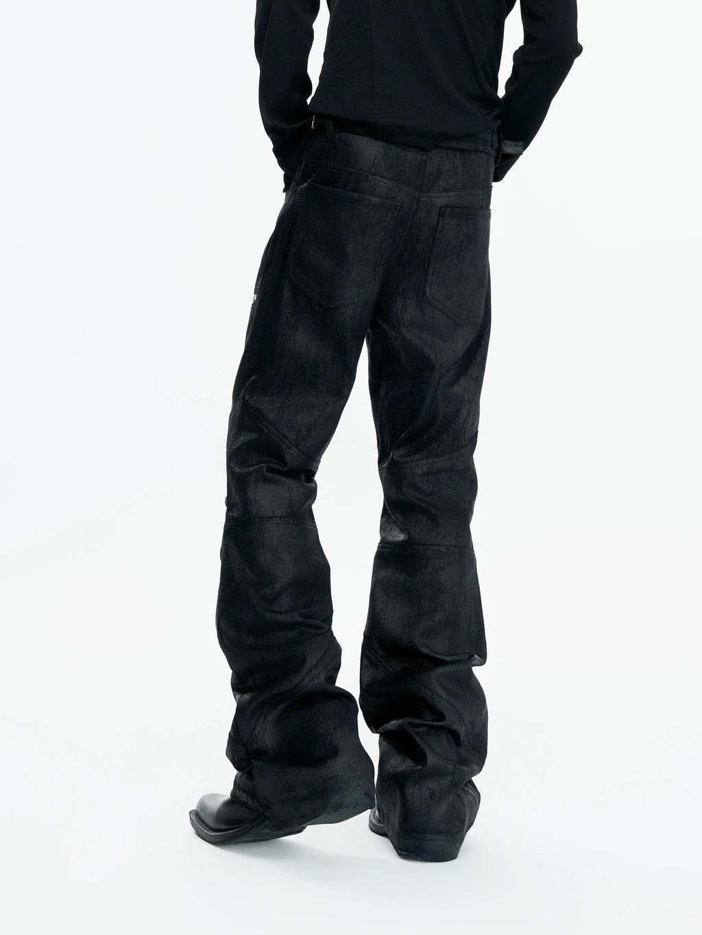 【26s May】Waxed Distressed Zip Panel Straight Denim Pants