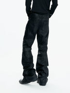 【26s May】Waxed Distressed Zip Panel Straight Denim Pants