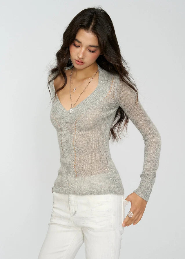 Shine Frame Deep-V Sparkle Sweater Main Image