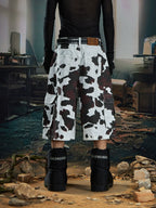 【25s Aug.】Deconstructed Patchwork Cargo Cow-Print Cropped Pants