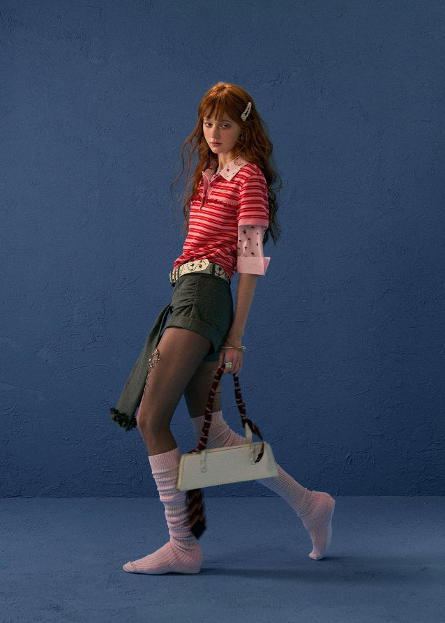 Red Stripe Faux Two-Piece Polo Tee