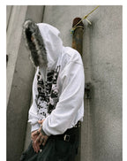 【26s Jan.】Vintage Printed Fur-Trim Zip-Up Hoodie Jacket