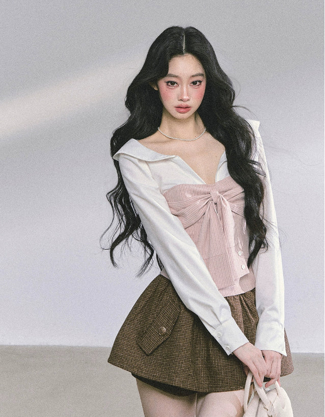 Belle Corsetée Striped Bow Blouse