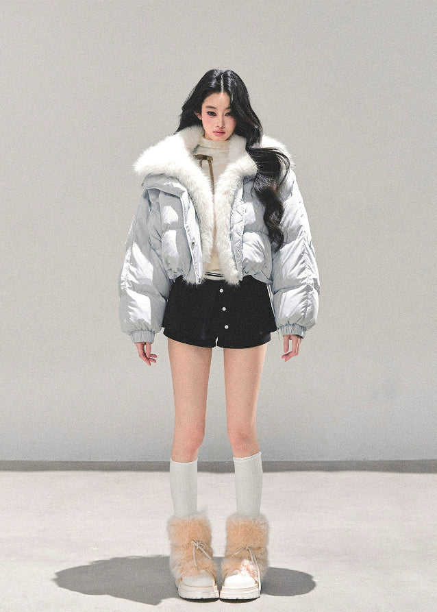 Frost Whisper Plush-Lined Short Down Coat