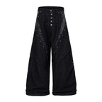 Studded Patchwork Washed Wide-Leg Denim Pants