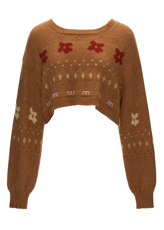 Star Flower Knit  Lazy Crop Sweater Drop