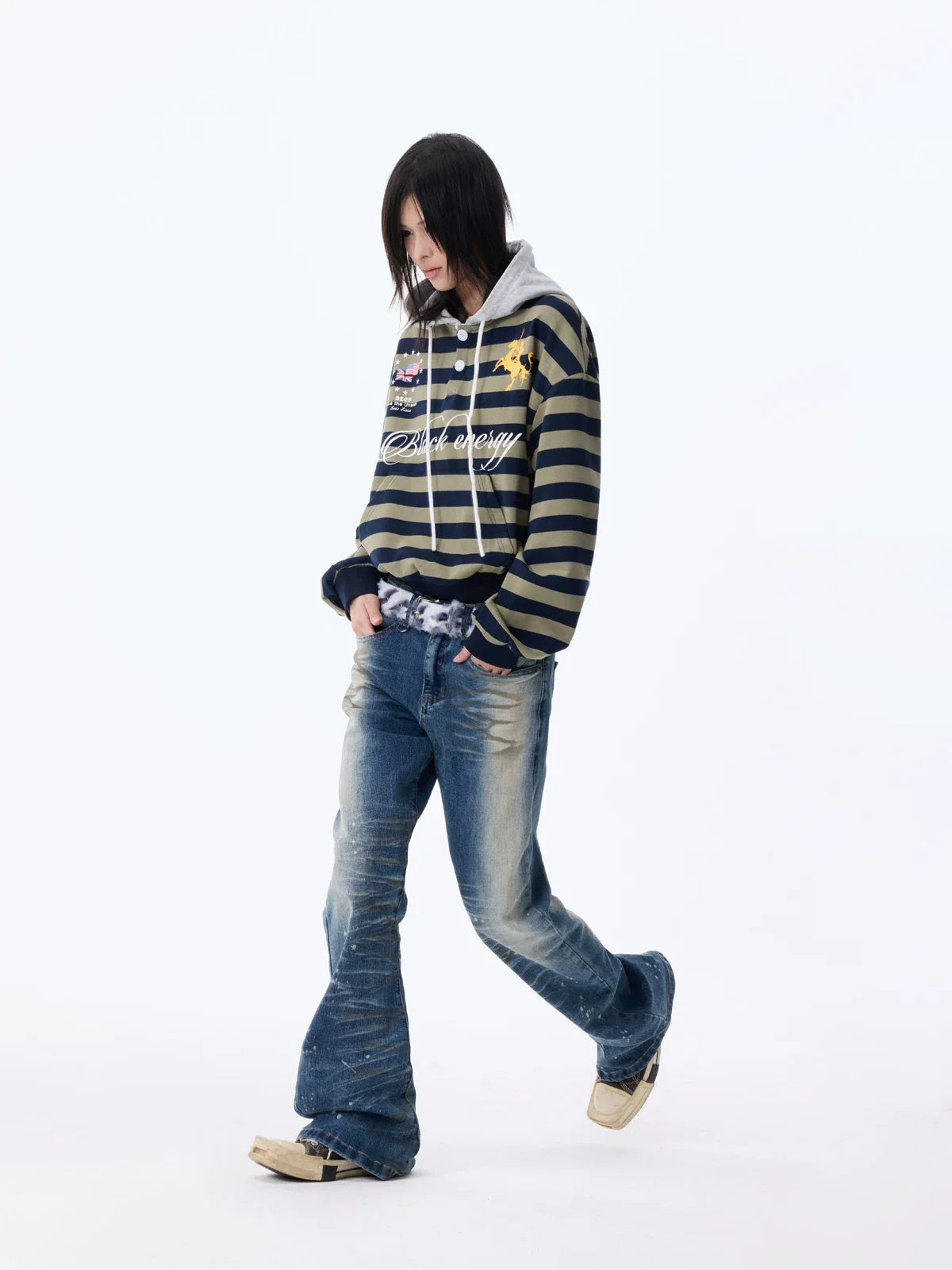 Washed Paint Splatter Curved Skinny Jeans