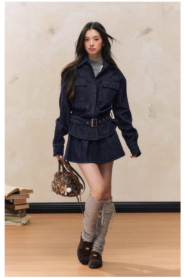 Waist-Slimming Denim Skirt Set – Fleece Lined