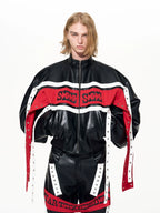 【25s Dec.】Color-blocked Ribbon Racing Leather Jacket/ Pants