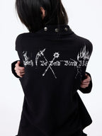 Dark Graphic Button Long Sleeve Tee