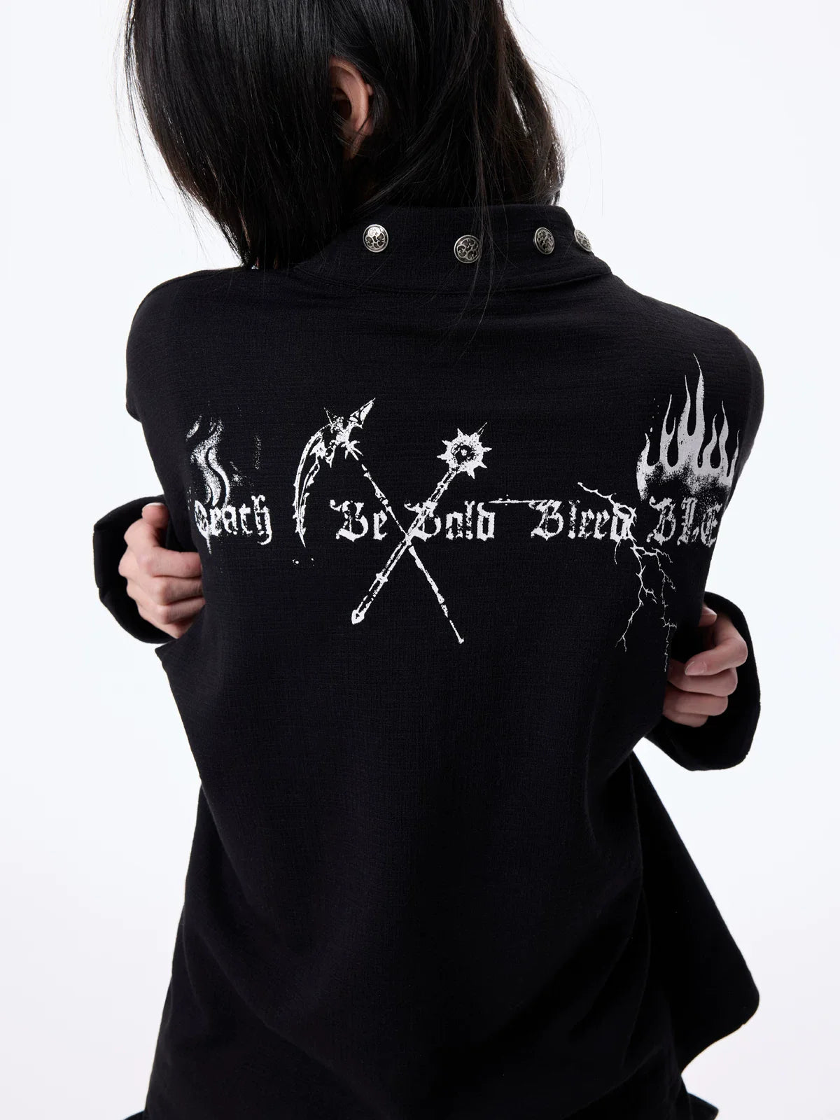 Dark Graphic Button Long Sleeve Tee