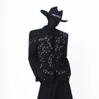 【26s May.】Pearl Embellished Heavy Detail Black Blazer
