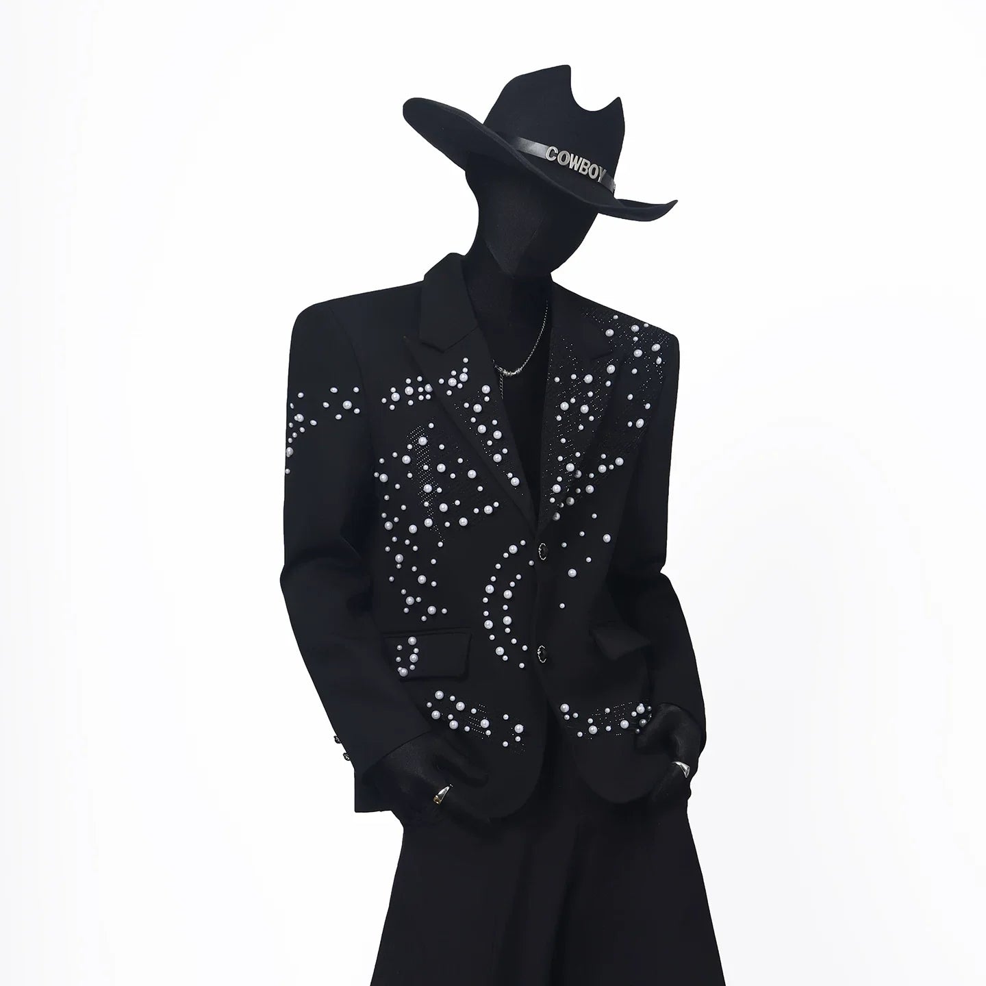 【26s May.】Pearl Embellished Heavy Detail Black Blazer