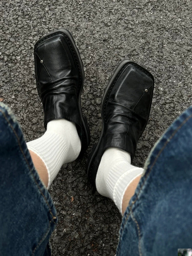 Dark Chunky Square-Toe Derby Mule Shoes Main Image