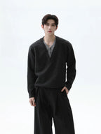 【26s Jan.】Clean-Fit Layered V-Neck Lambswool Knit Sweater