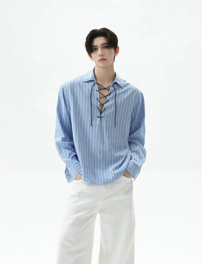【25s Sep.】Cleanfit Drawstring Striped Shirt Main Image