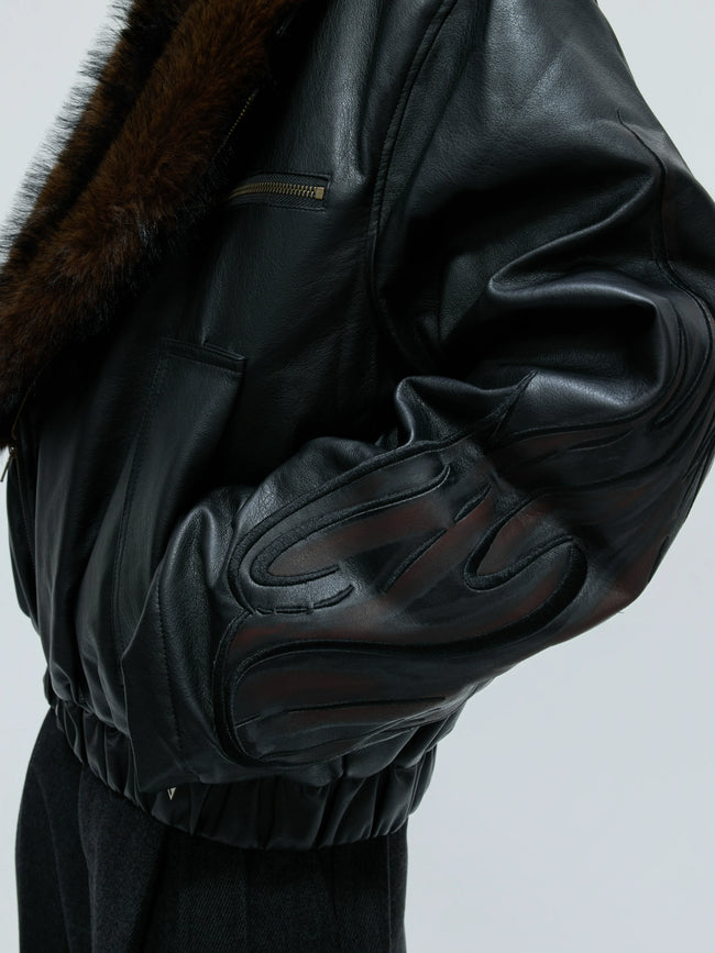 【25s Nov.】Distressed Embossed Detachable Fur Collar Thickened Cotton Coat Main Image