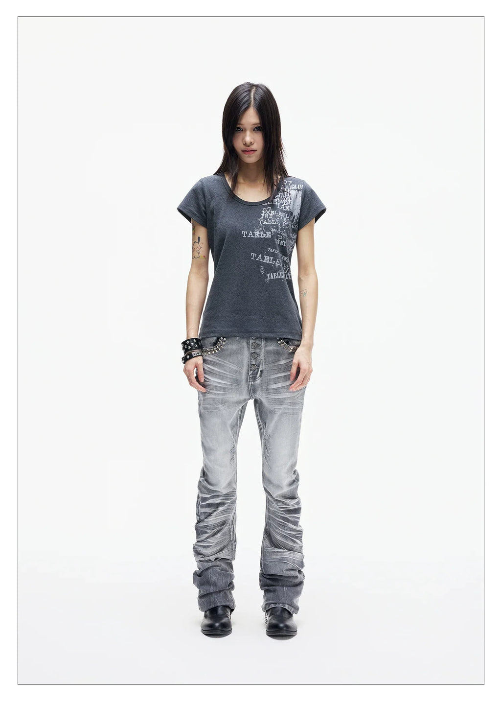Ice Blue Studded Curved Skinny Jeans