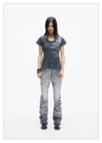 Ice Blue Studded Curved Skinny Jeans